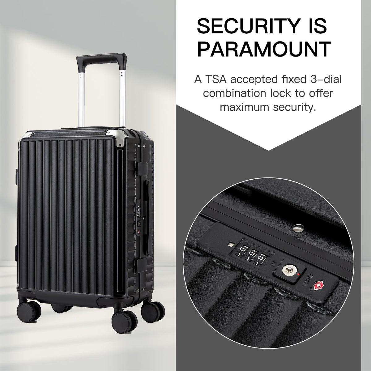 Kono Zipperless Aluminium Frame PC Hard Shell Suitcase– Smart Lock