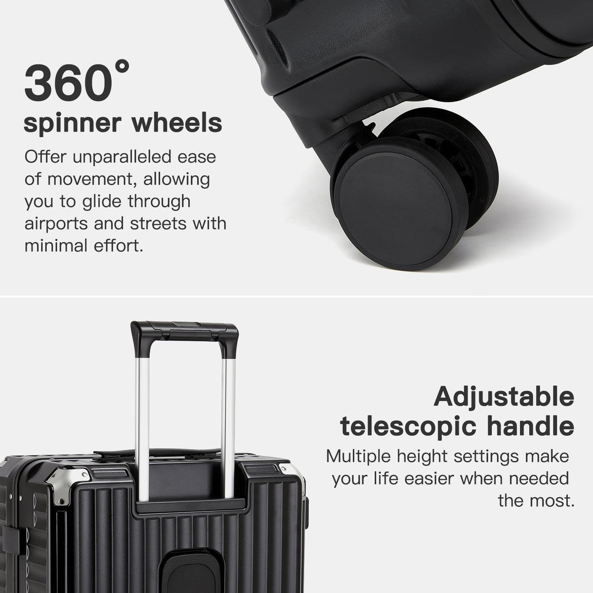 Kono Zipperless Aluminium Frame PC Hard Shell Suitcase– Smart Lock