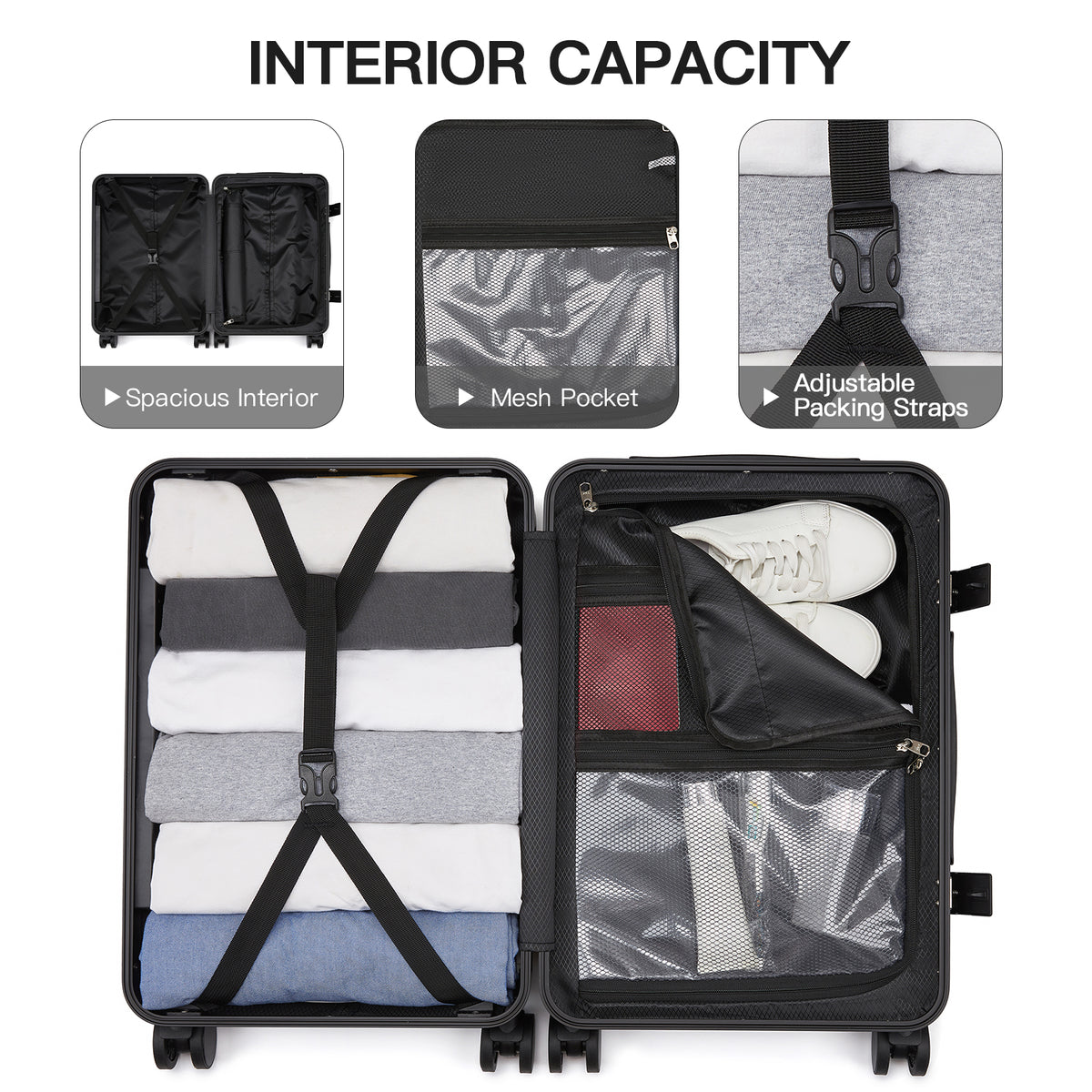 Kono Zipperless Aluminium Frame PC Hard Shell Suitcase– Smart Lock