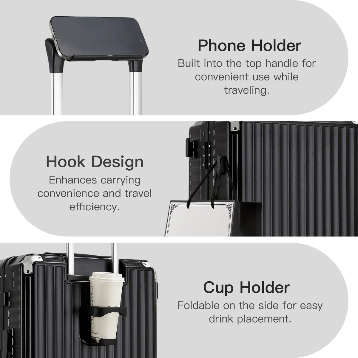 Kono Zipperless Aluminium Frame PC Hard Shell Suitcase– Smart Lock