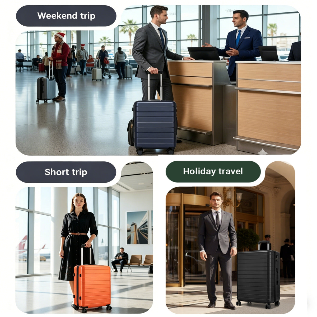 Kono Luggage, Lightweight ABS Hard Shell Suitcase with 360 Silent Wheels