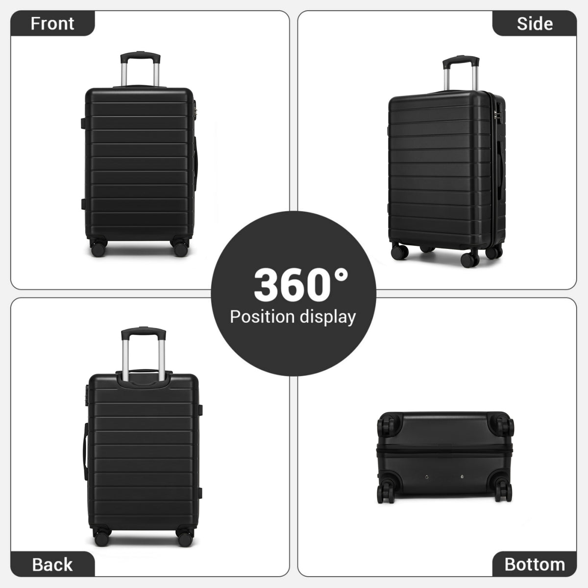 Kono Luggage, Lightweight ABS Hard Shell Suitcase with 360 Silent Wheels