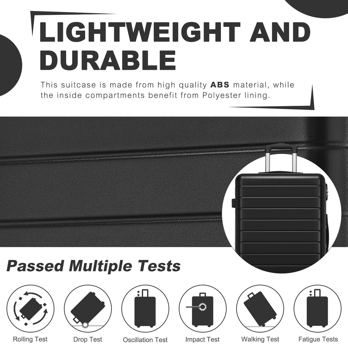 Kono Luggage, Lightweight ABS Hard Shell Suitcase with 360 Silent Wheels