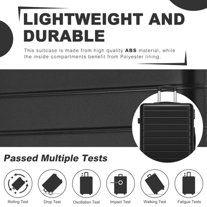 Kono Luggage, Lightweight ABS Hard Shell Suitcase with 360 Silent Wheels
