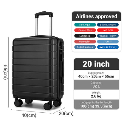 Kono Luggage, Lightweight ABS Hard Shell Suitcase with 360 Silent Wheels