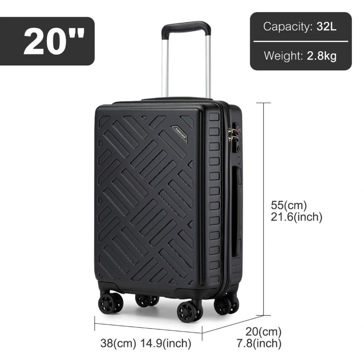 Supercase Sleek Geometric Pattern Hard Shell ABS+PC Suitcase