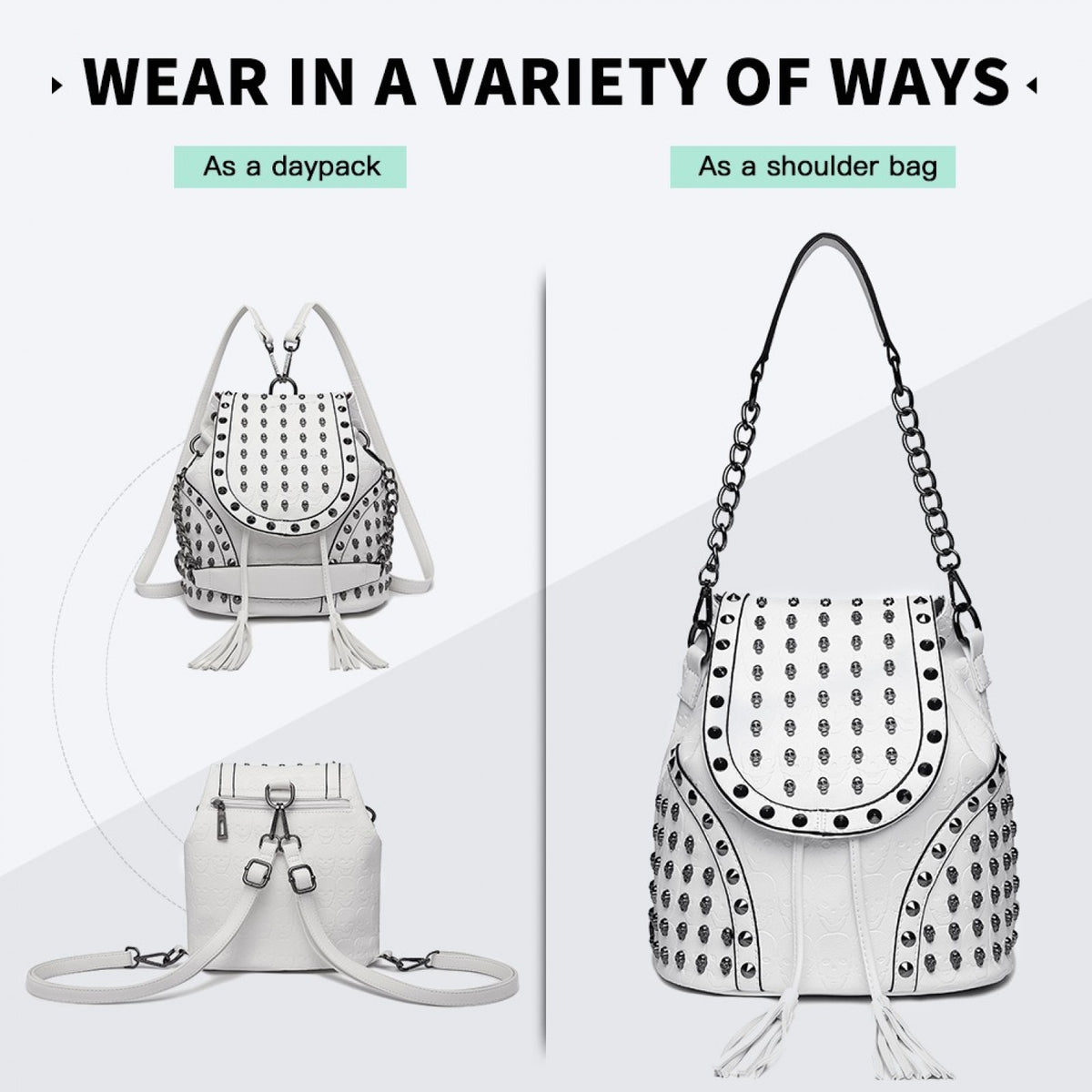 Miss Lulu Skull Studded Backpack Shoulder Bag