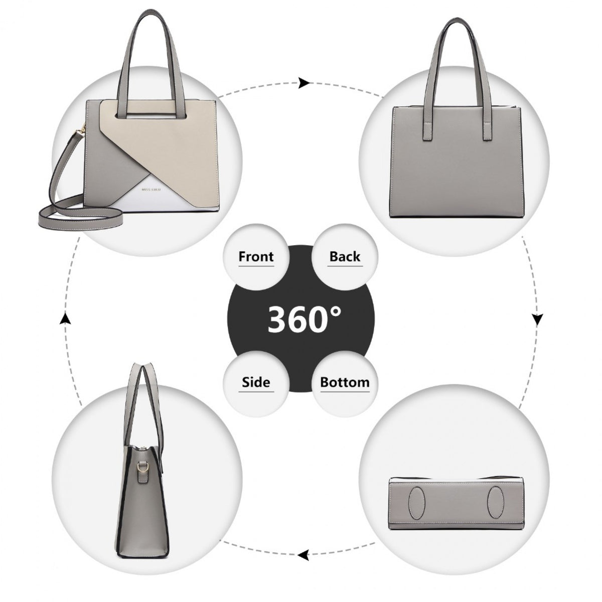 Miss Lulu Contrast Panel Shoulder Bag