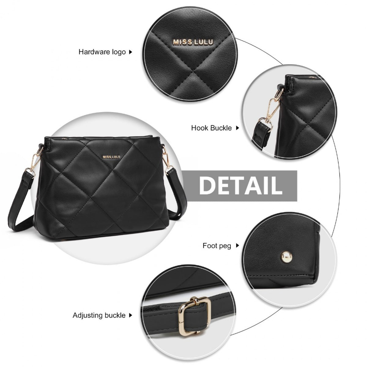 Miss Lulu PU Leather Rhombus Shoulder Bag