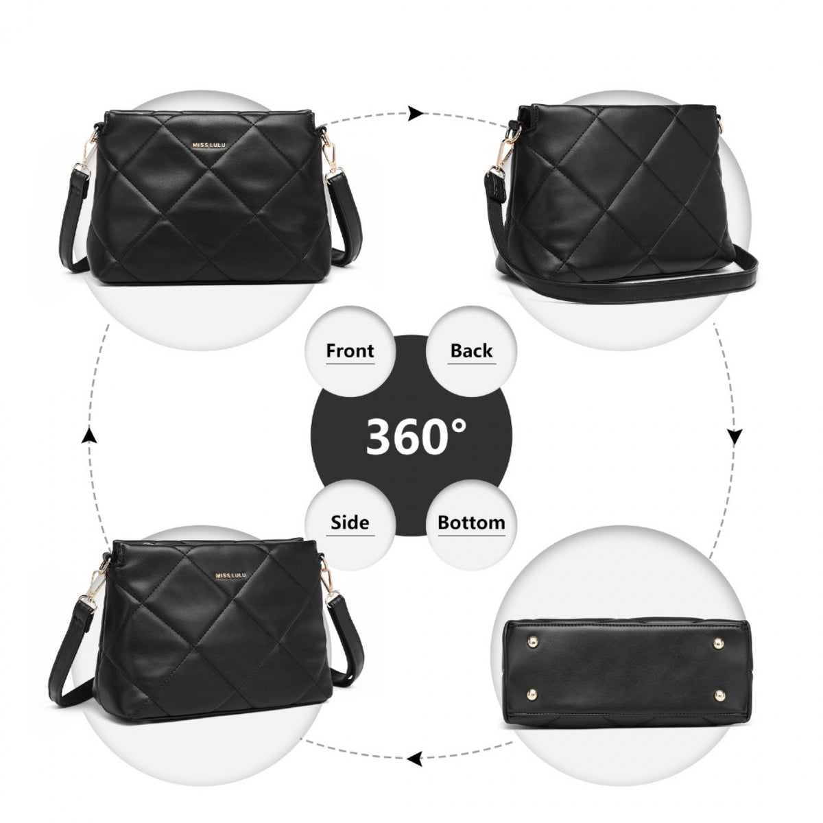 Miss Lulu PU Leather Rhombus Shoulder Bag
