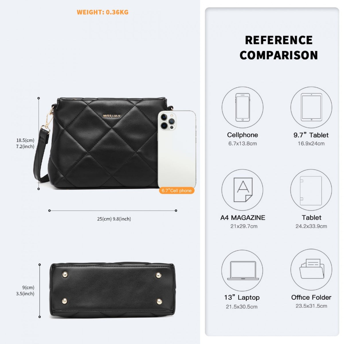 Miss Lulu PU Leather Rhombus Shoulder Bag