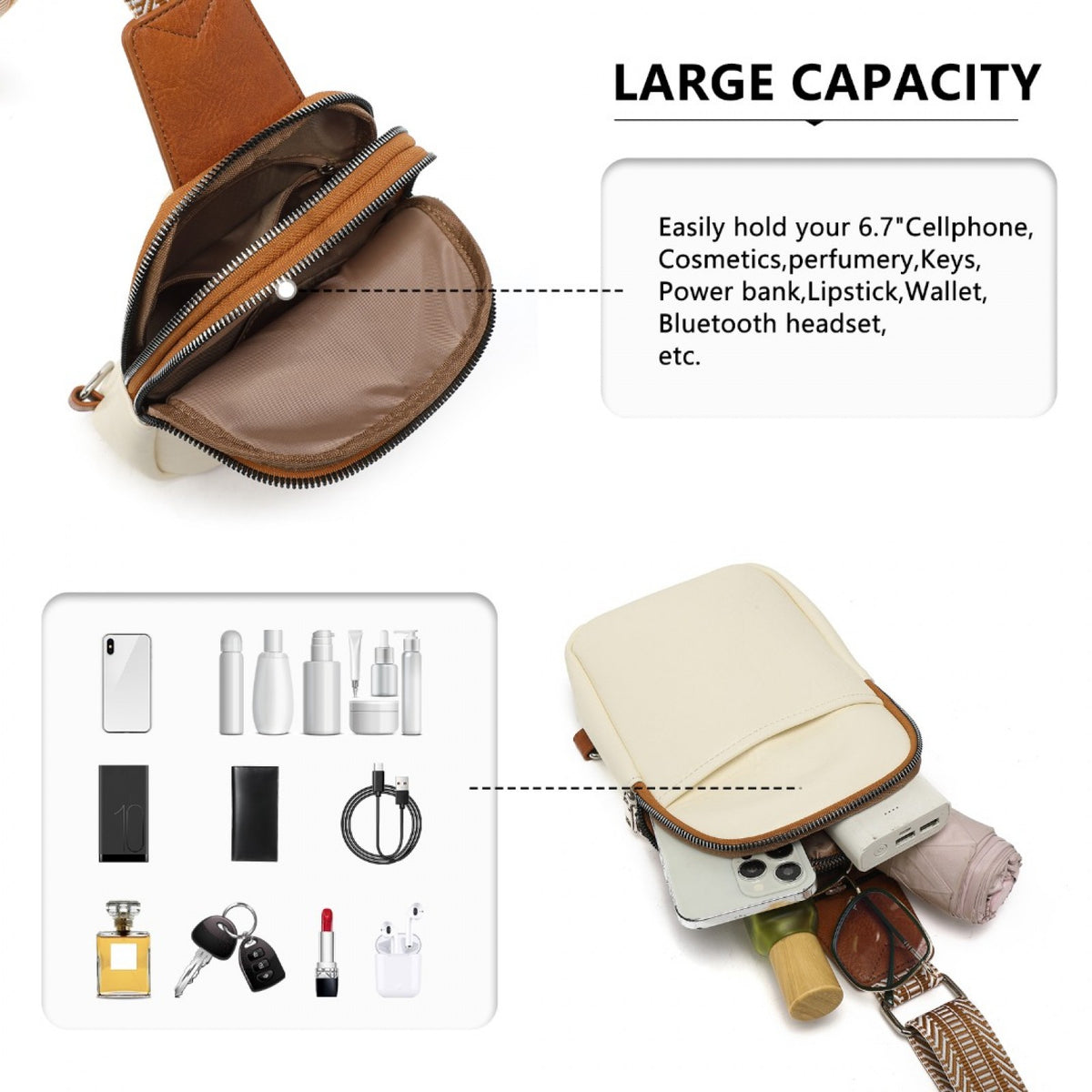 Miss Lulu Convertible PU Leather Multi-Wear Chest Bag