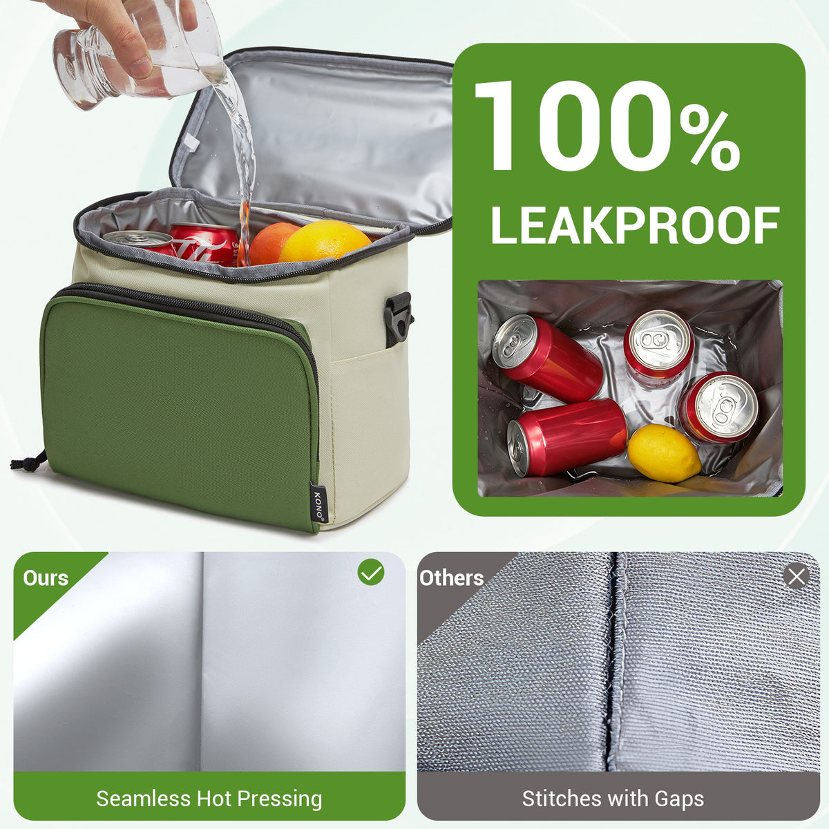 Kono Insulated Lunch Bag-Water-Resistant 4-Layer Food Container, Leak-Proof
