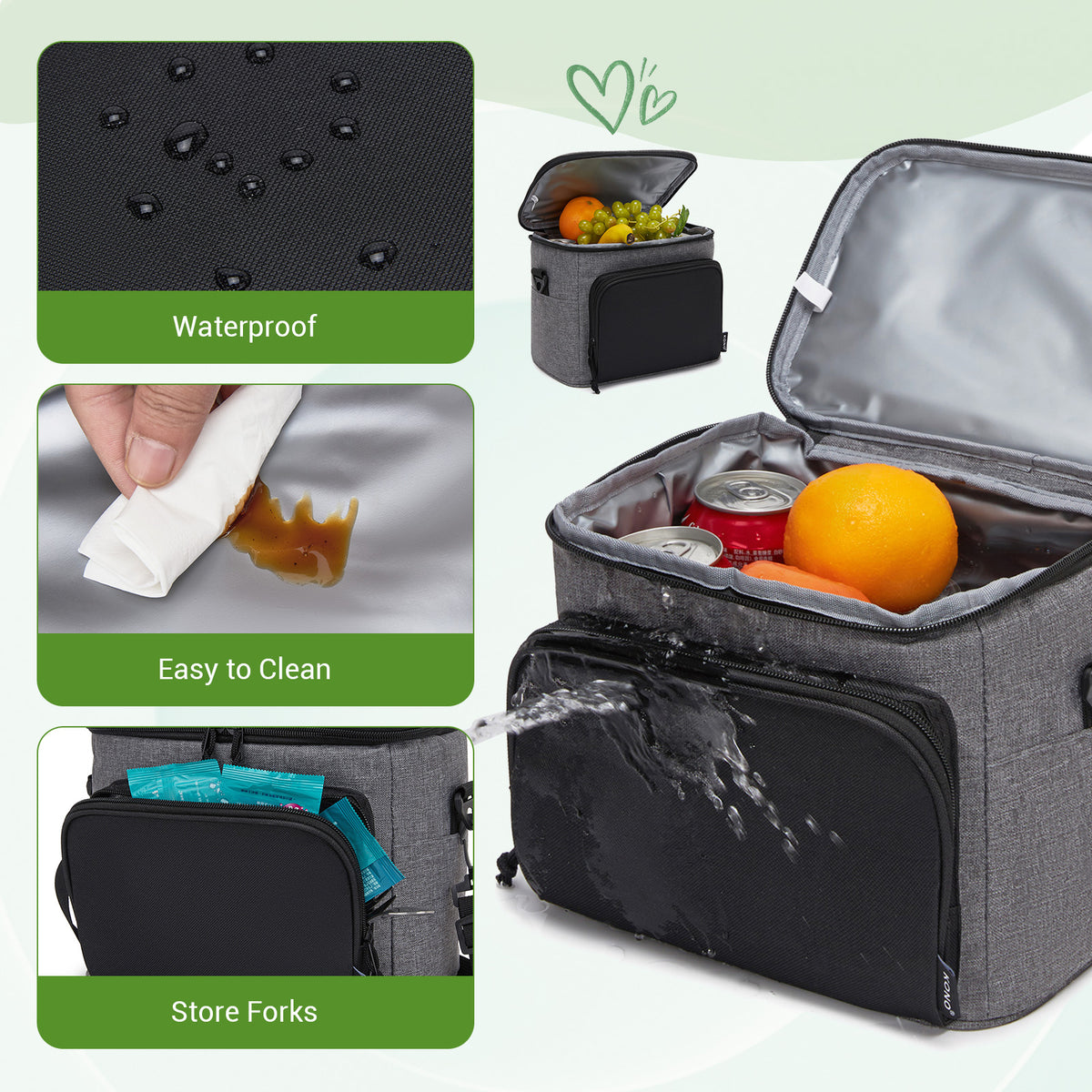 Kono Insulated Lunch Bag-Water-Resistant 4-Layer Food Container, Leak-Proof