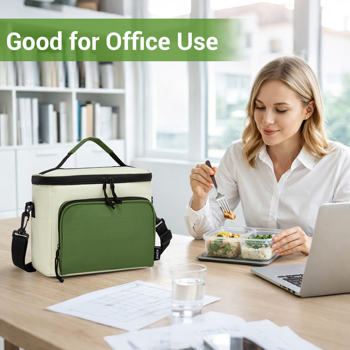 Kono Insulated Lunch Bag-Water-Resistant 4-Layer Food Container, Leak-Proof