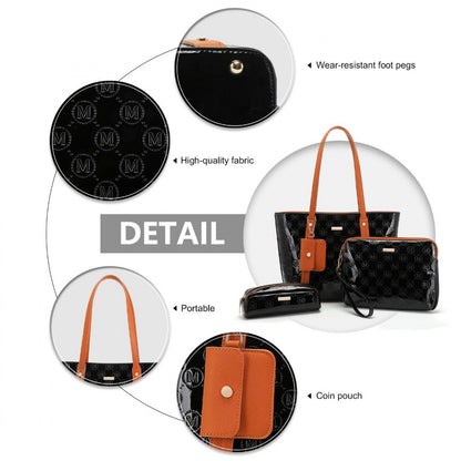 Miss Lulu 4 Pieces Glossy Leather Tote Bag