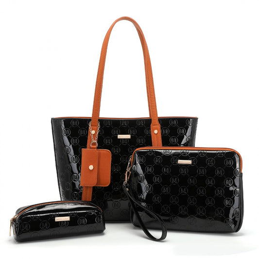 Miss Lulu 4 Pieces Glossy Leather Tote Bag