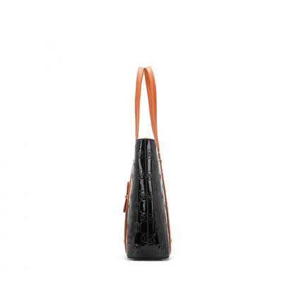 Miss Lulu 4 Pieces Glossy Leather Tote Bag