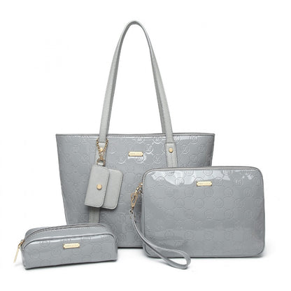 Miss Lulu 4 Pieces Glossy Leather Tote Bag