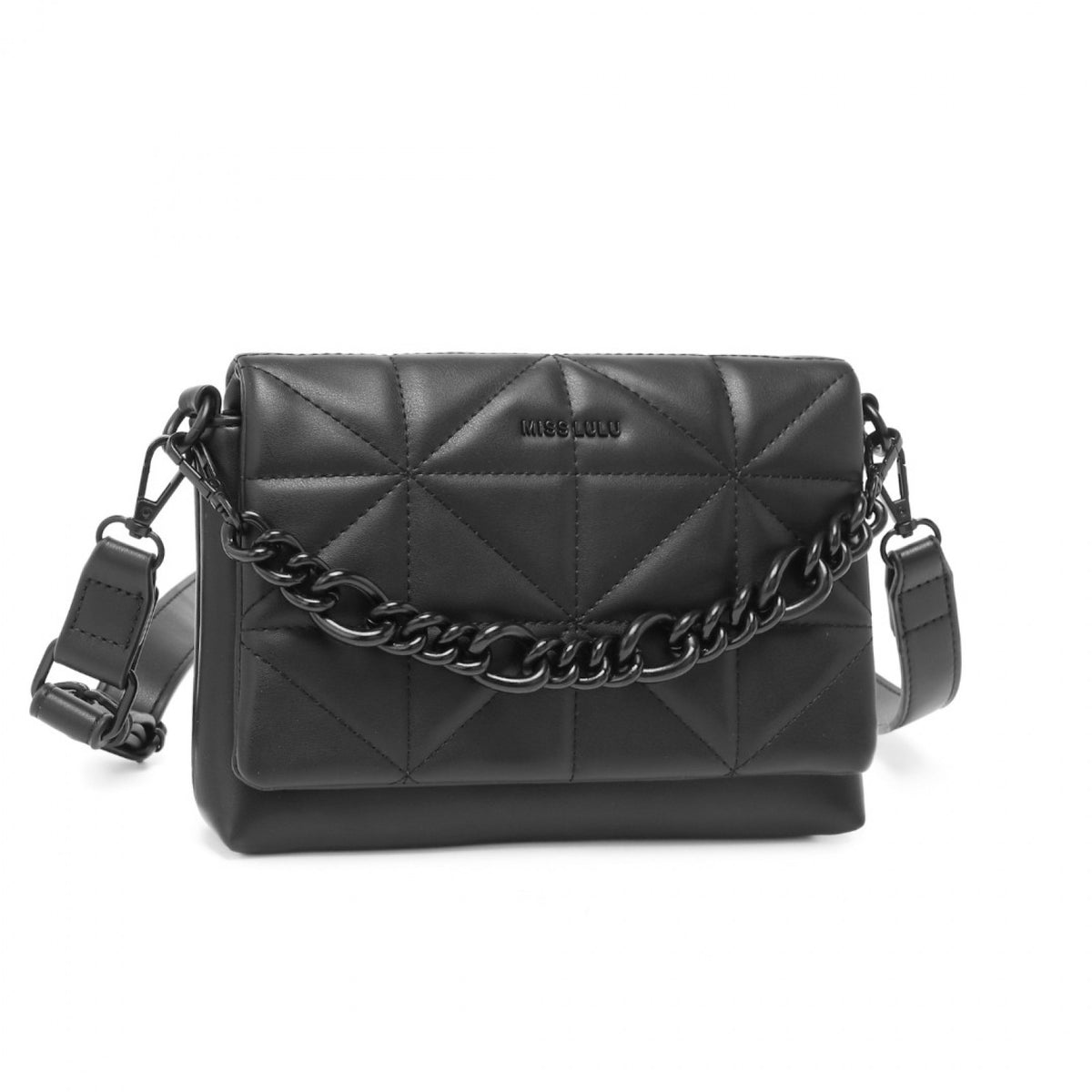 Miss Lulu Chic Quilted Shoulder Bag With Chain Strap