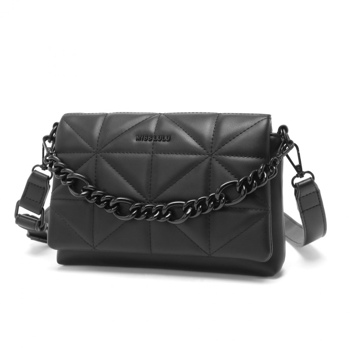 Miss Lulu Chic Quilted Shoulder Bag With Chain Strap
