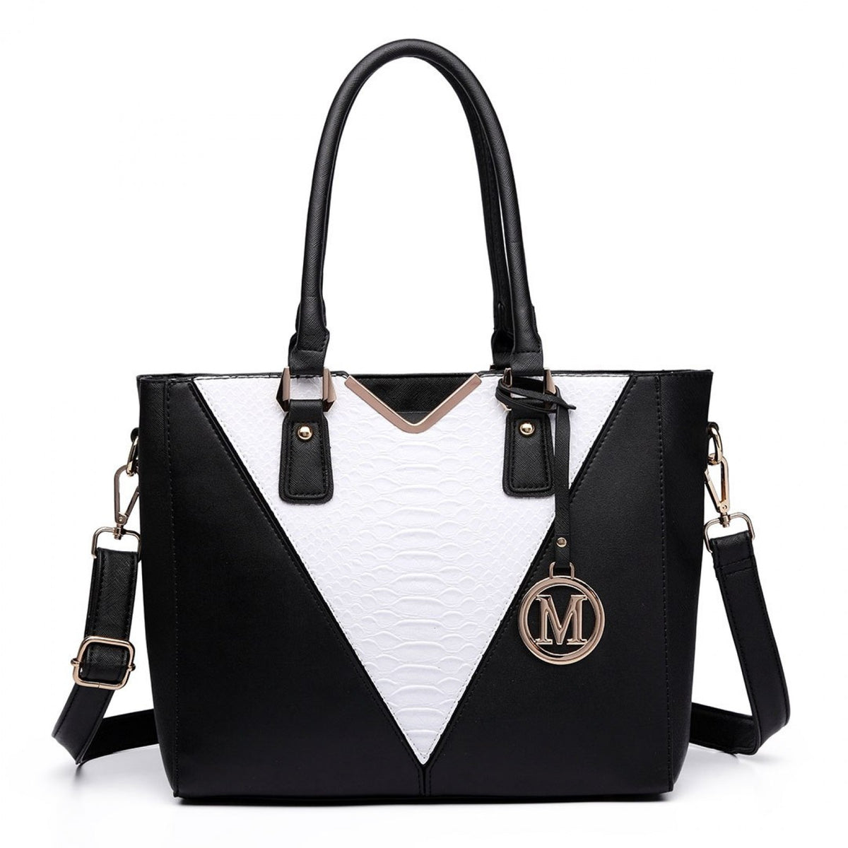 Miss Lulu Leather Look V-Shape Multicolour Tote Bag