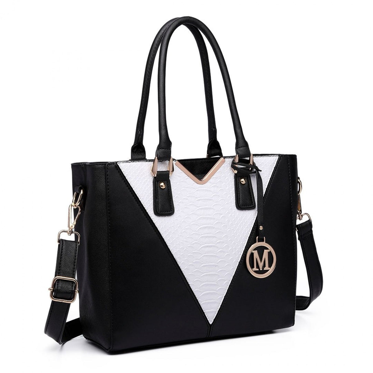 Miss Lulu Leather Look V-Shape Multicolour Tote Bag