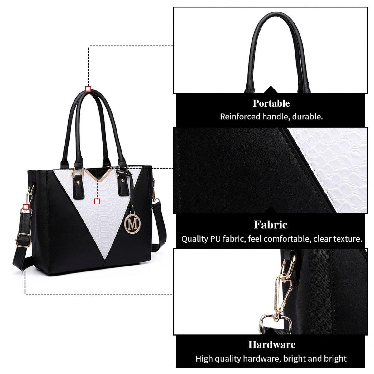 Miss Lulu Leather Look V-Shape Multicolour Tote Bag