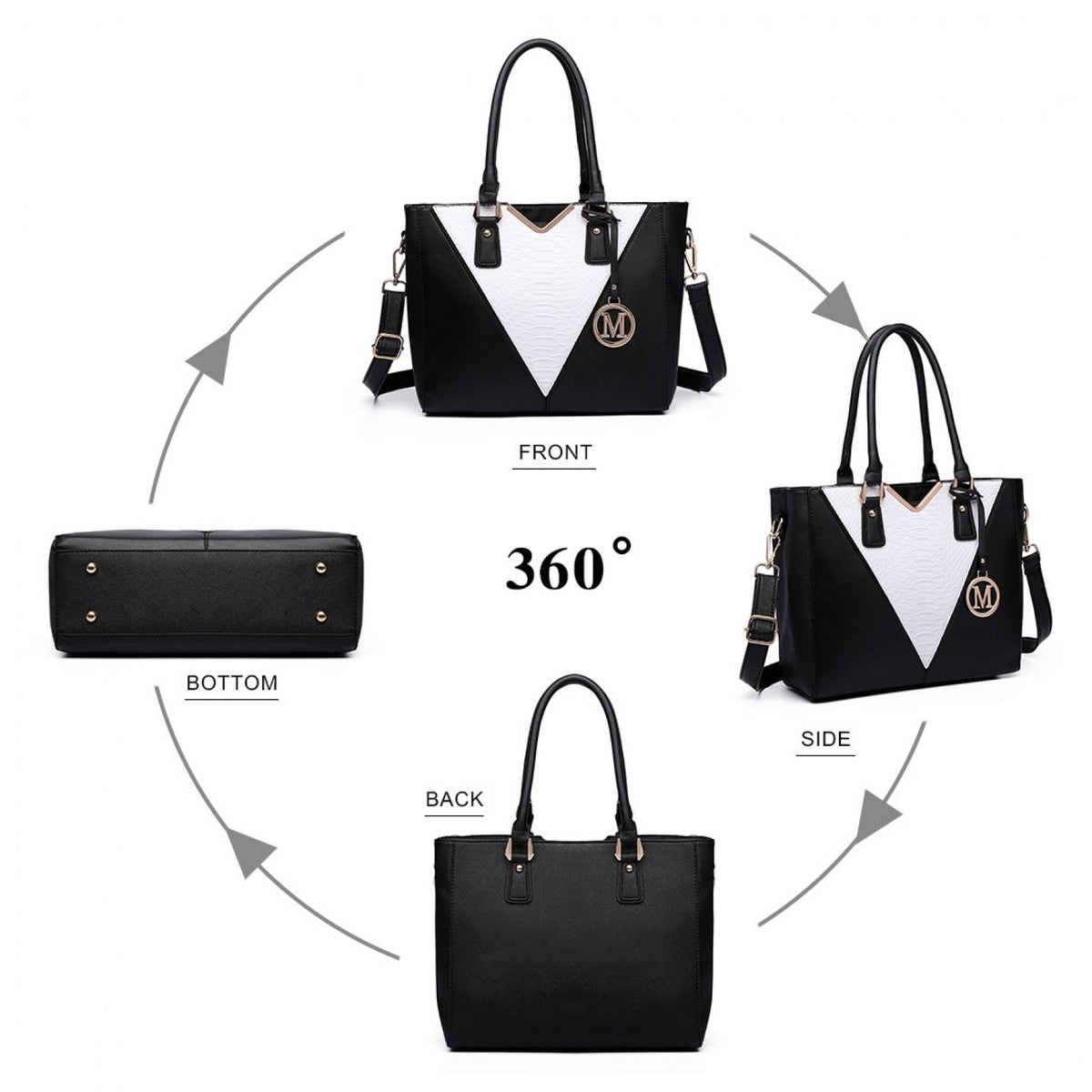 Miss Lulu Leather Look V-Shape Multicolour Tote Bag