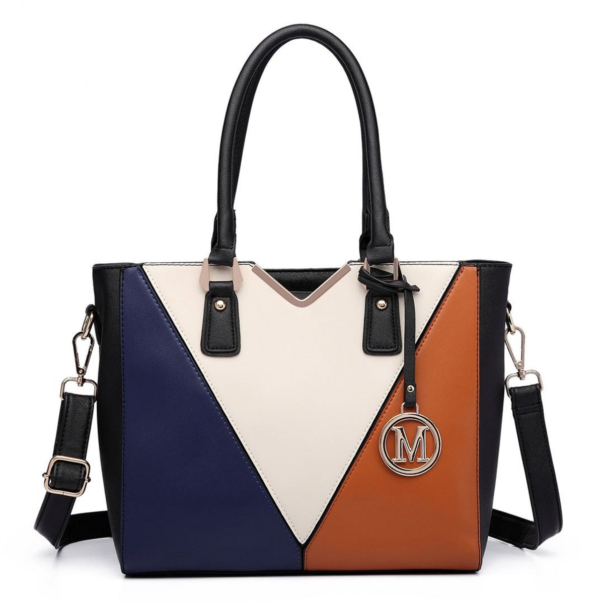 Miss Lulu Leather Look V-Shape Multicolour Tote Bag