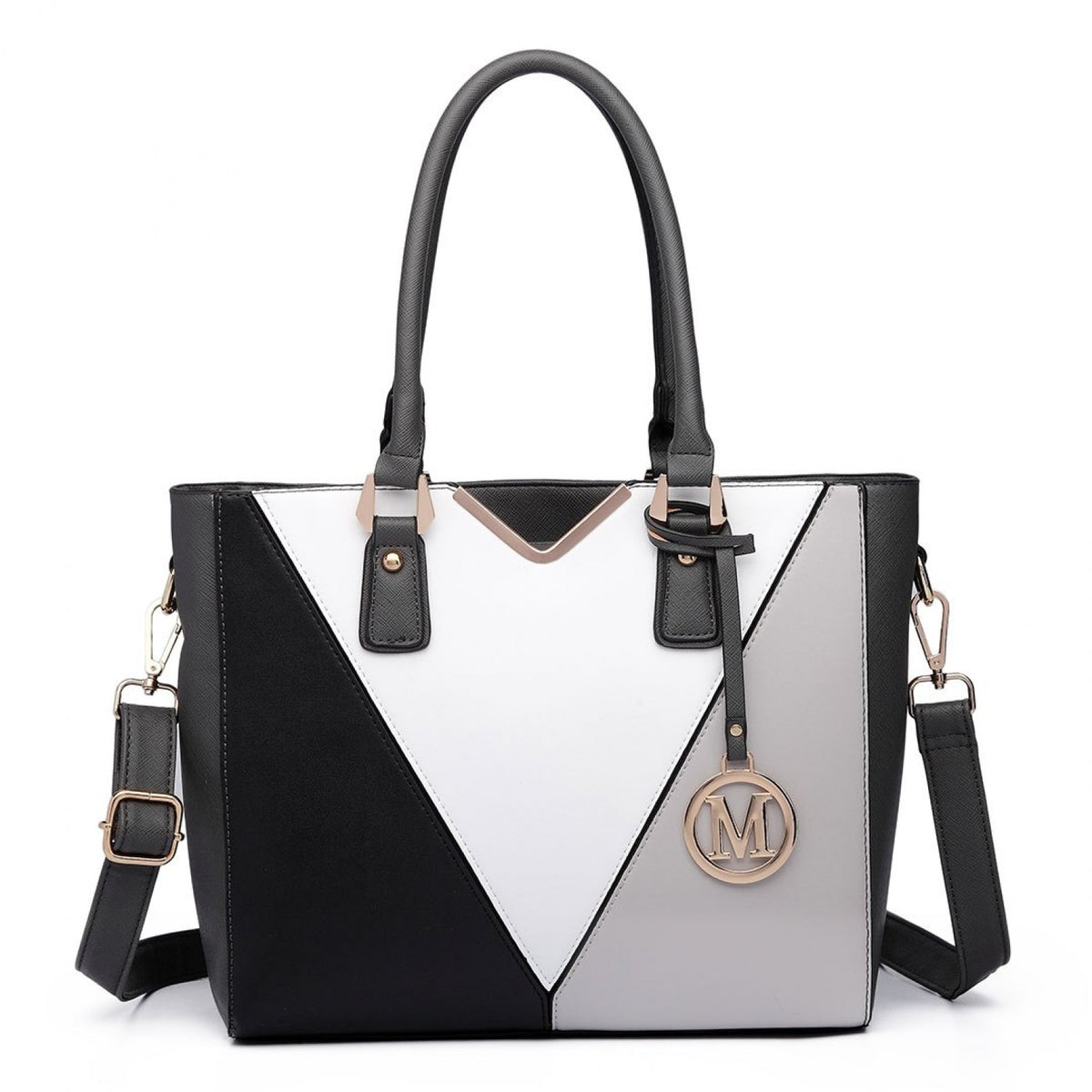 Miss Lulu Leather Look V-Shape Multicolour Tote Bag
