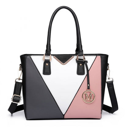 Miss Lulu Leather Look V-Shape Multicolour Tote Bag