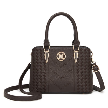 Miss Lulu Leather Look Weave Effect Shoulder Bag