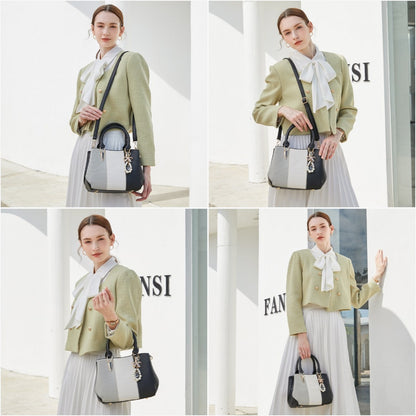Miss Lulu Leather Look Colour Block Bow Pendant Handbag