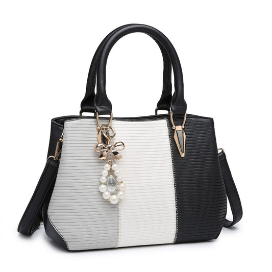 Miss Lulu Leather Look Colour Block Bow Pendant Handbag