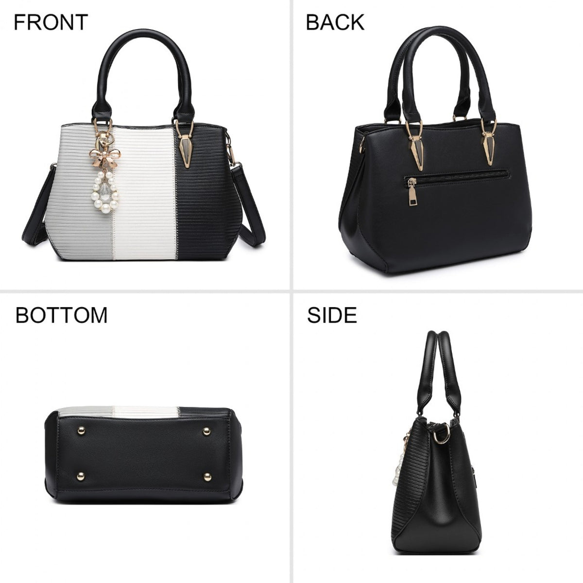Miss Lulu Leather Look Colour Block Bow Pendant Handbag