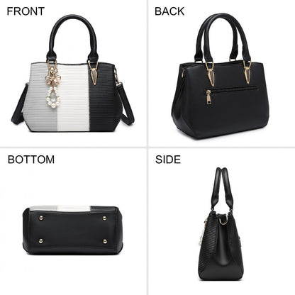 Miss Lulu Leather Look Colour Block Bow Pendant Handbag