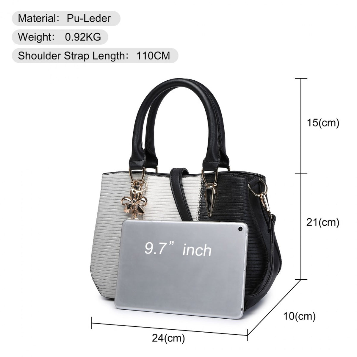Miss Lulu Leather Look Colour Block Bow Pendant Handbag