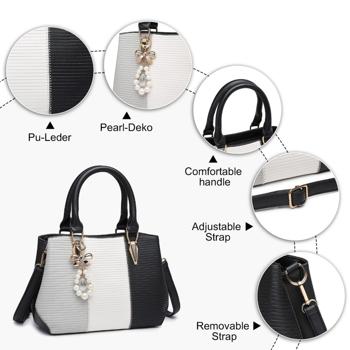 Miss Lulu Leather Look Colour Block Bow Pendant Handbag