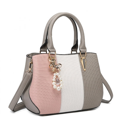 Miss Lulu Leather Look Colour Block Bow Pendant Handbag