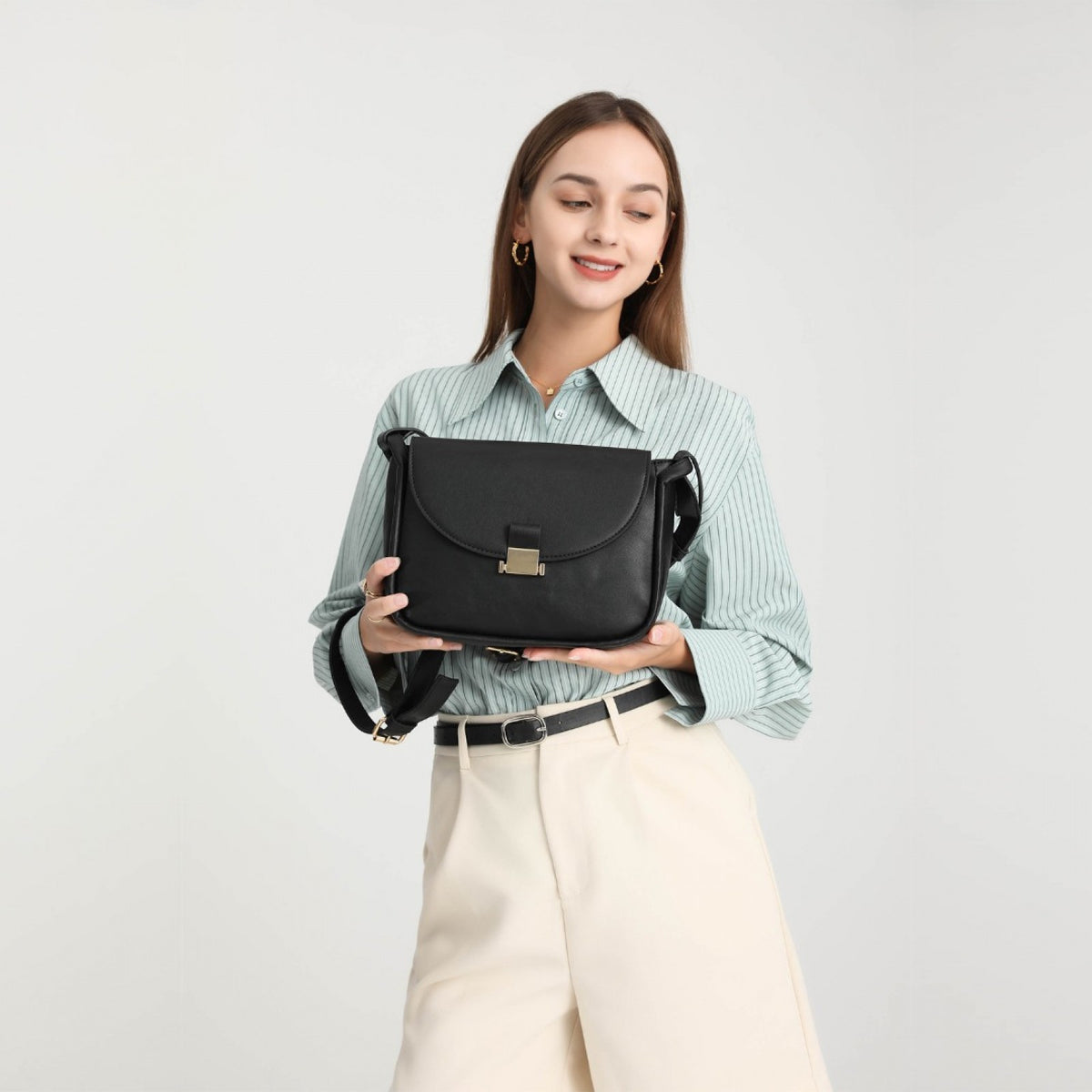 Miss Lulu Fashion Leather Commute Flap Small Square Bag