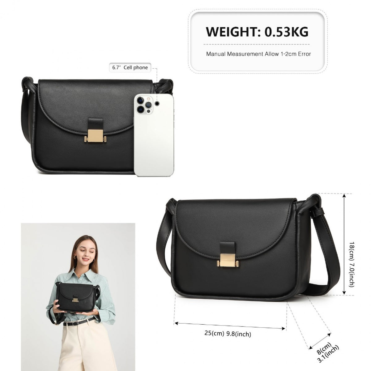 Miss Lulu Fashion Leather Commute Flap Small Square Bag