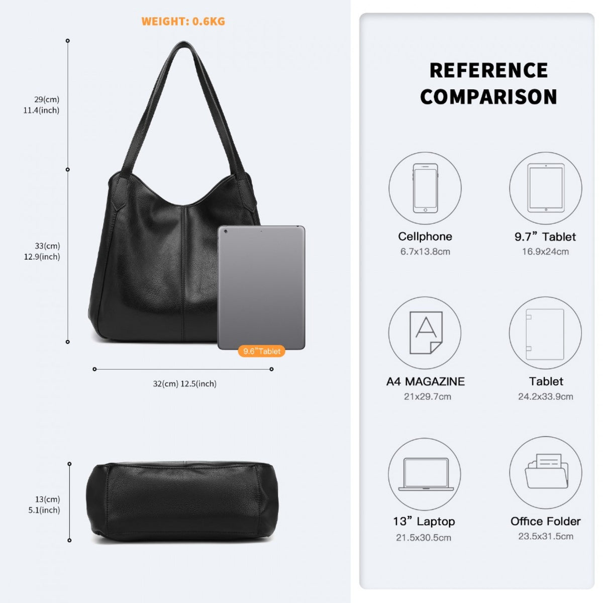 Miss Lulu Soft Leather Multiple Pocket Tote Shoulder Bag