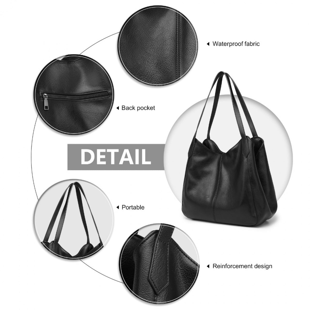 Miss Lulu Soft Leather Multiple Pocket Tote Shoulder Bag