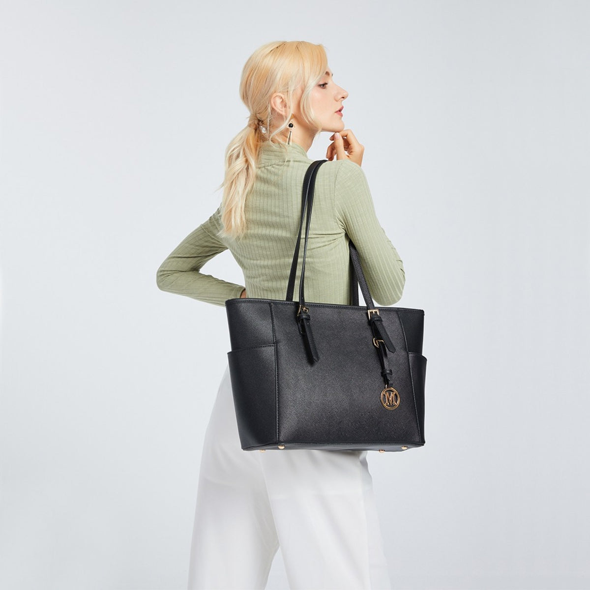 Miss Lulu Faux Leather Adjustable Handle Tote Bag