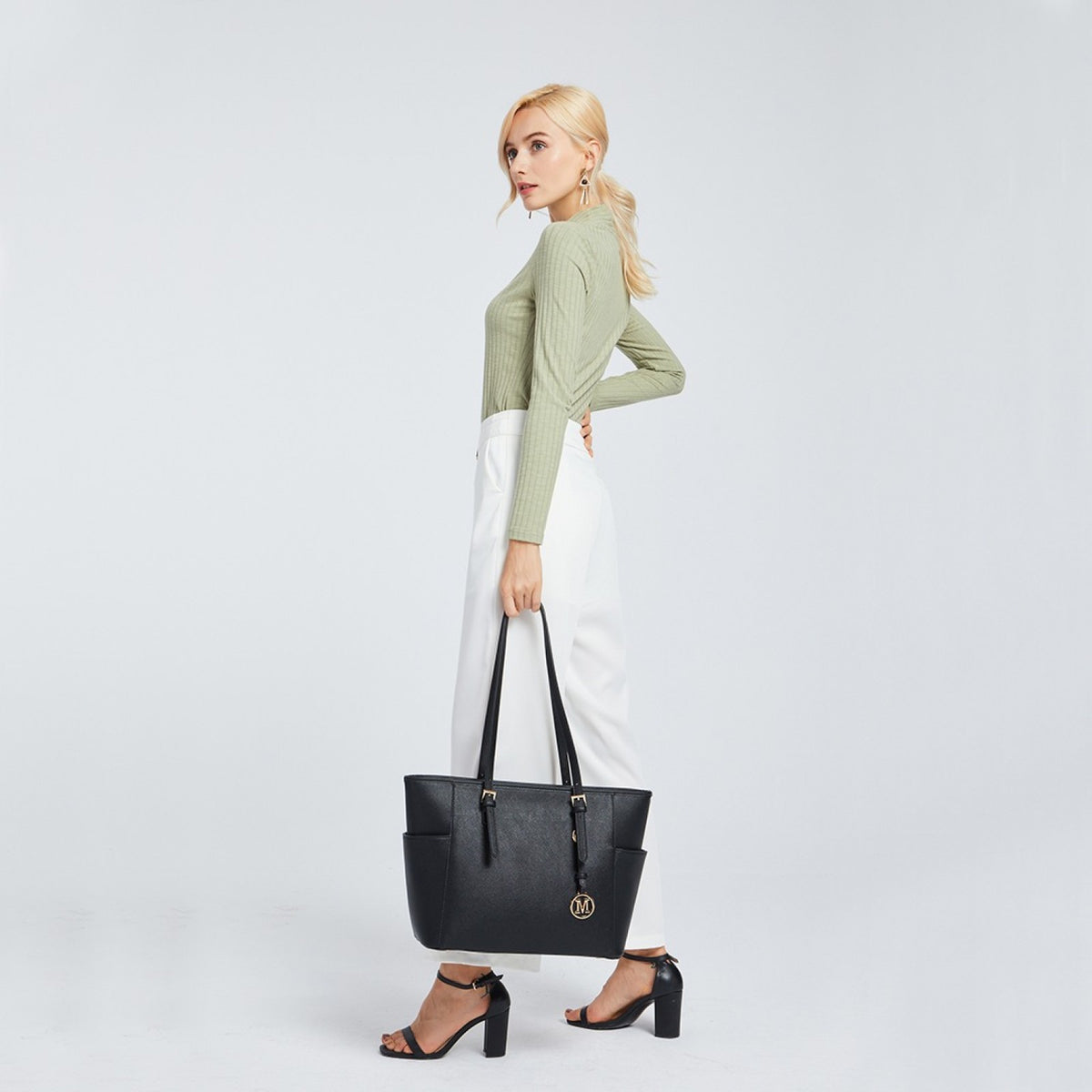 Miss Lulu Faux Leather Adjustable Handle Tote Bag