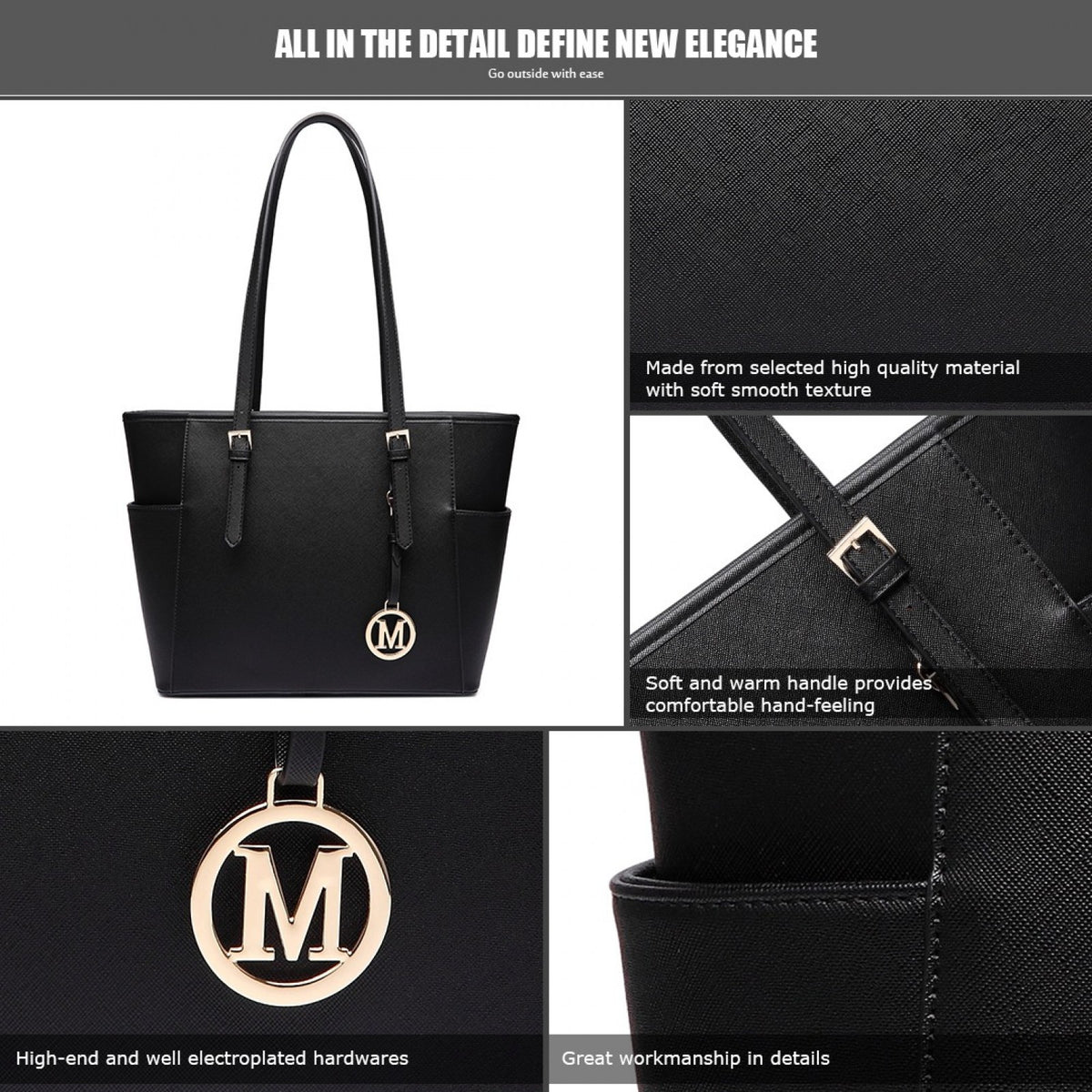 Miss Lulu Faux Leather Adjustable Handle Tote Bag