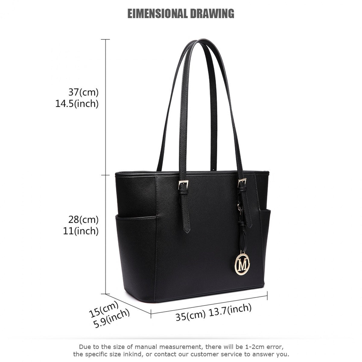 Miss Lulu Faux Leather Adjustable Handle Tote Bag