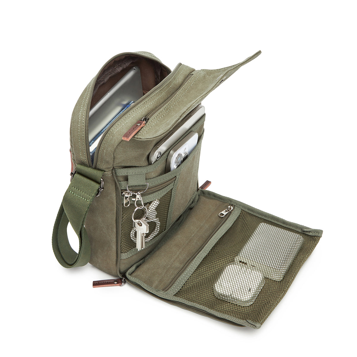 Kono Canvas Crossbody Shoulder Bag– Multi-Pocket Messenger Bag