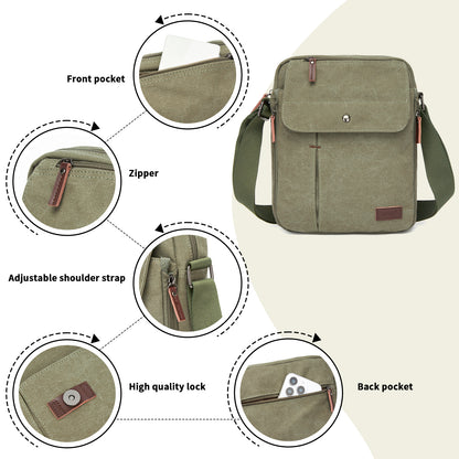 Kono Canvas Crossbody Shoulder Bag– Multi-Pocket Messenger Bag